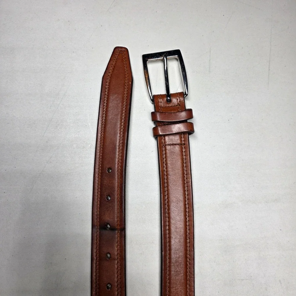 Allen Edmonds Mens Cognac Brown Leather Dress Belt Size 42 Handcrafted USA 95090